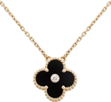 [Super CiCi ]CLOVER 15MM DIAMOND ONYX NECKLACE