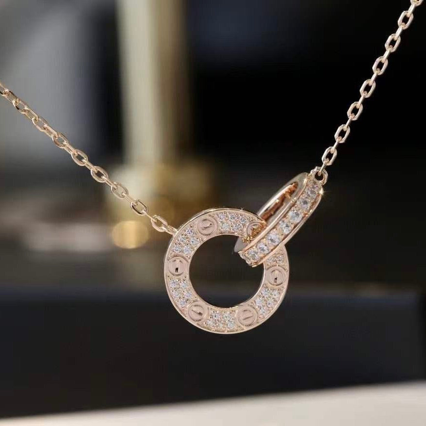 [Super CiCi ]LIEBE 7,6 MM HALSKETTE ROSÉGOLD UND SILBER VOLLDIAMANT