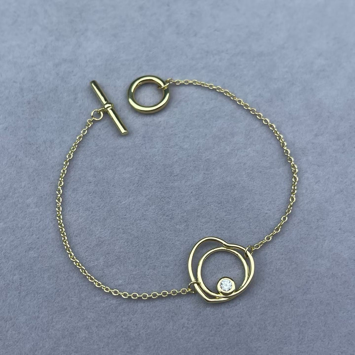 [Super CiCi]HOLLOW HEART ARMBAND MIT EINZELDIAMANT