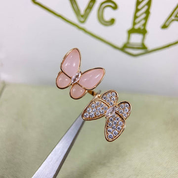 [Super CiCi]DOPPELTER SCHMETTERLINGS-RING MIT NEUEM DIAMANT & ROSA SCHMETTERLING