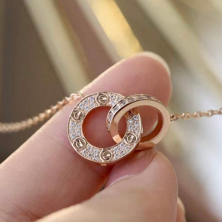 [Super CiCi ]LIEBE 7,6 MM HALSKETTE ROSÉGOLD UND SILBER VOLLDIAMANT