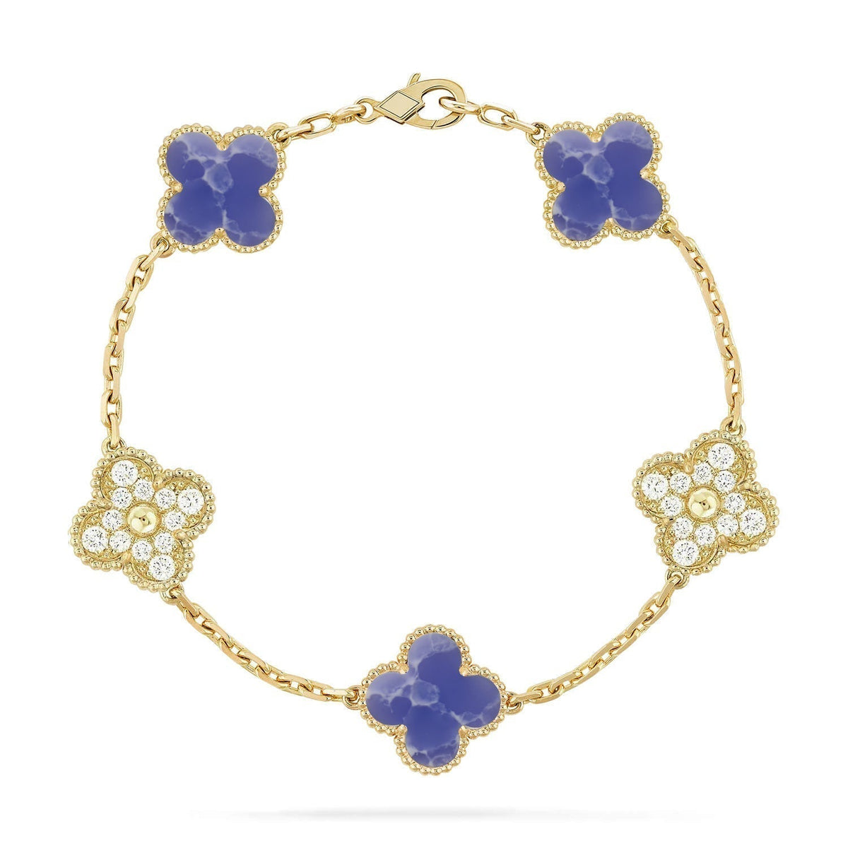 [Super CiCi ]KOLLEKTION CLOVER ARMBAND MIT 5 MOTIVEN UND BLAUEN ADERN