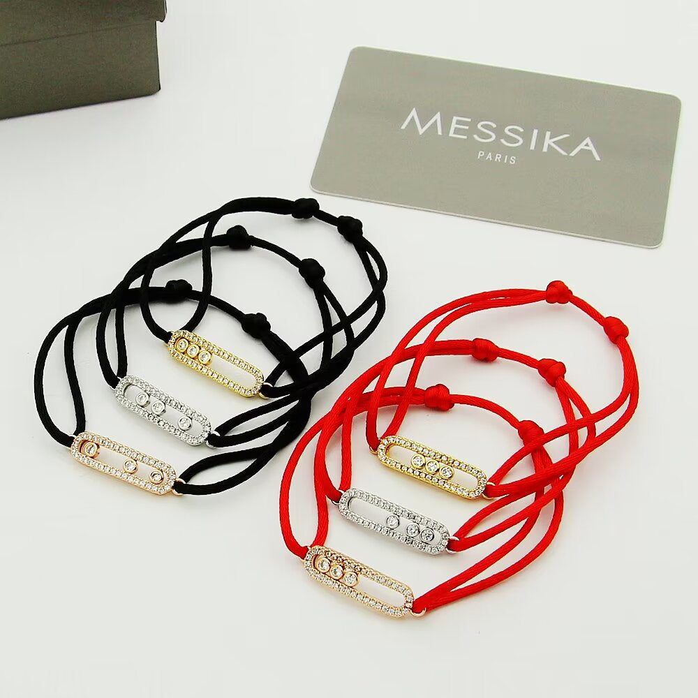 [Super CiCi]Messika Care(s) Armband mit rosa Kordel und Pavé-Diamanten
