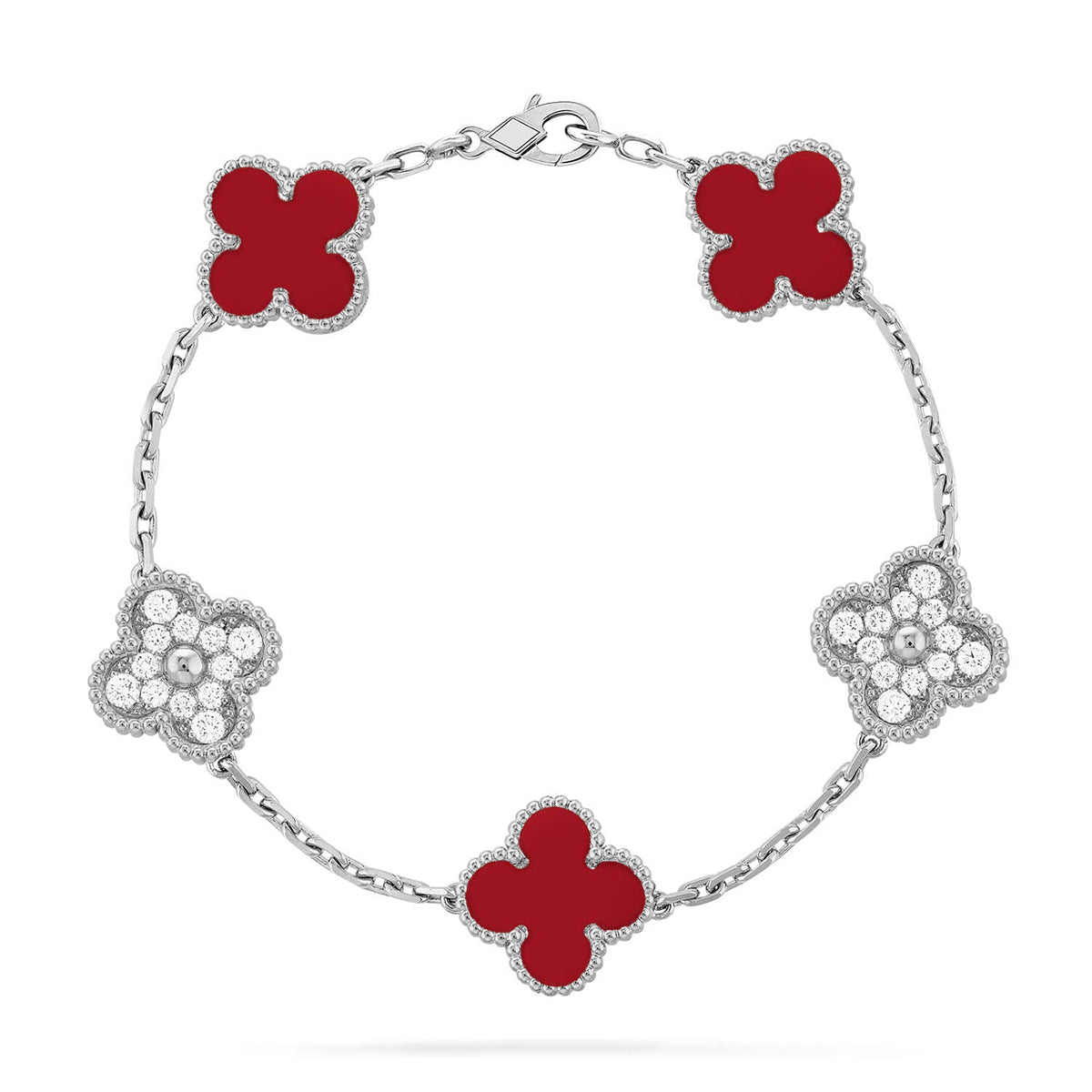 [Super CiCi ] CLOVER 5 MOTIF RED CORNELIAN BRACELET COLLECTION