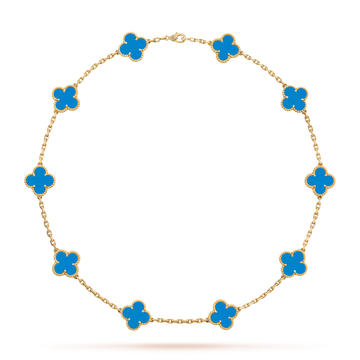 [Super CiCi ]CLOVER HALSKETTE MIT 10 MOTIVEN UND BLAUEM ACHAT