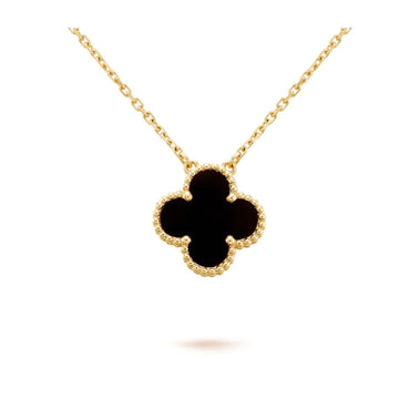 [Super CiCi ]CLOVER 15MM BLACK ONYX SINGLE FLOWER NECKLACE
