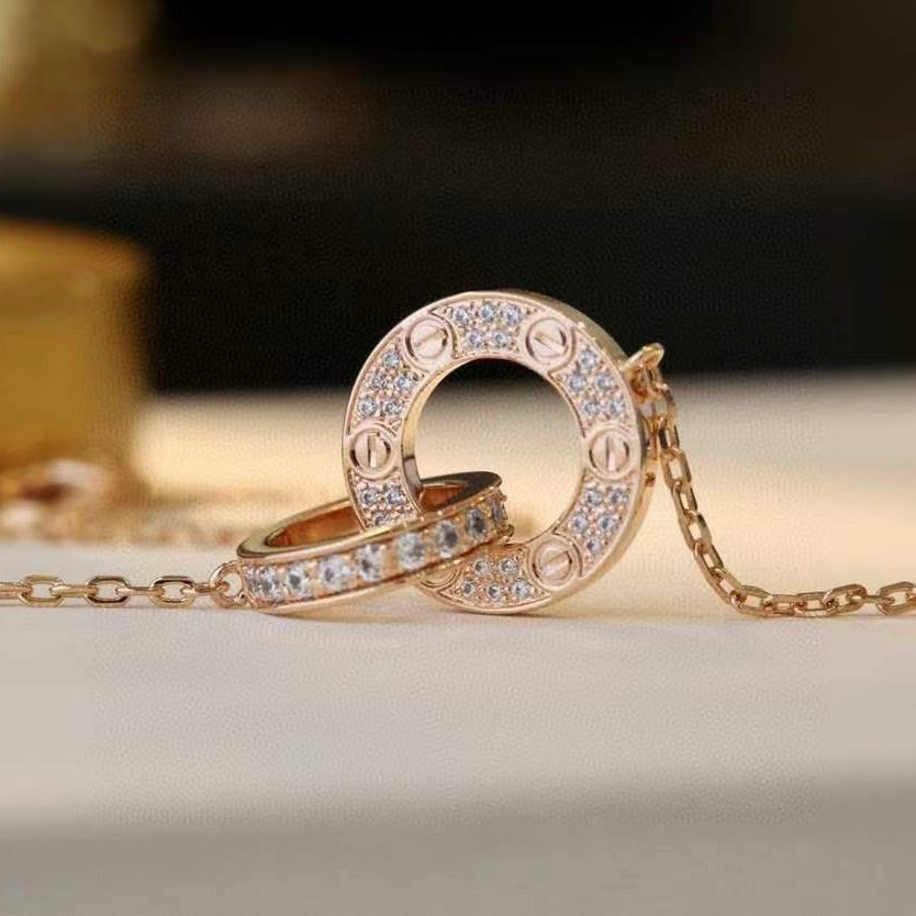 [Super CiCi ]LIEBE 7,6 MM HALSKETTE ROSÉGOLD UND SILBER VOLLDIAMANT