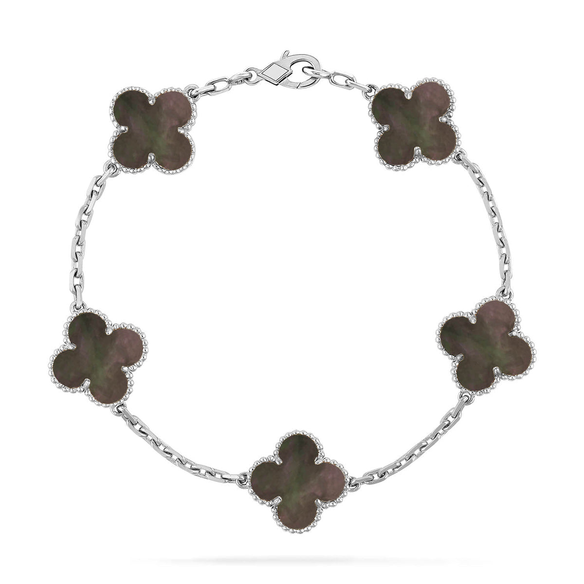 [Super CiCi ] CLOVER 5 MOTIF ARMBAND KOLLEKTION GRAUES PERLMUTT