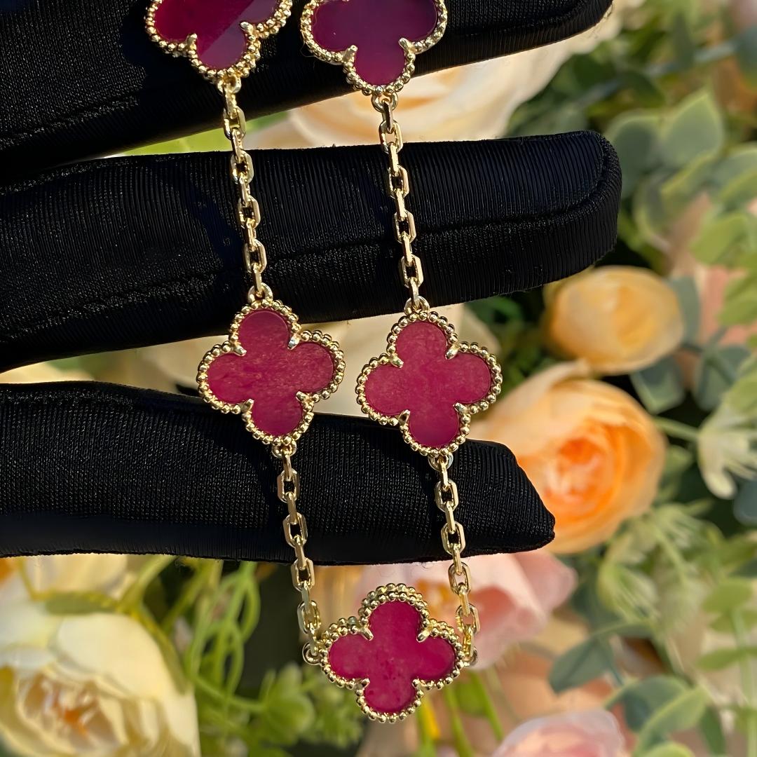 [Super CiCi]NEW CLOVER 5 MOTIFS PINK ENAMEL BRACELET