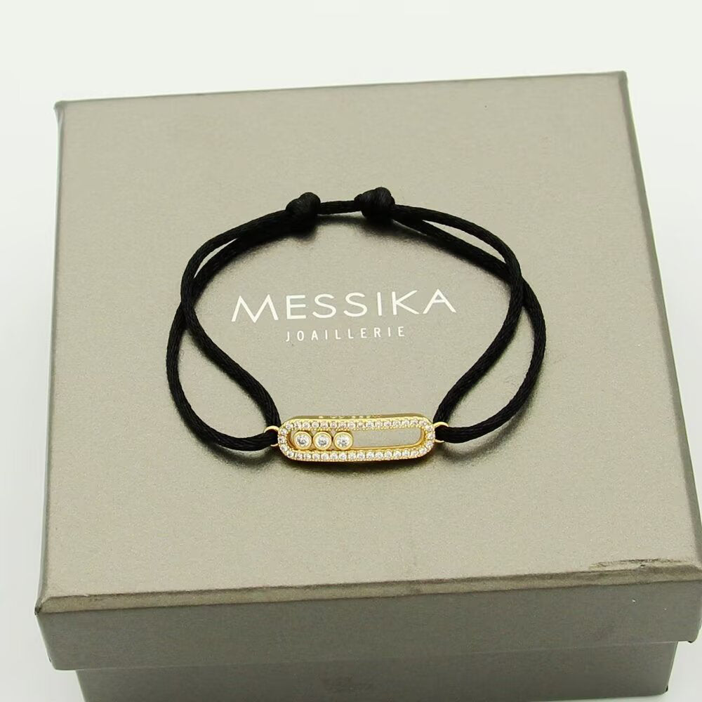 [Super CiCi]Messika Care(s) Armband mit rosa Kordel und Pavé-Diamanten