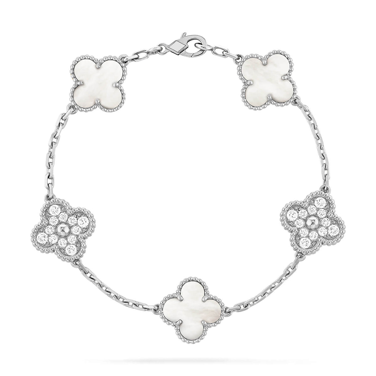 [Super CiCi ]CLOVER WEISSE PERLMUTT 5 MOTIV ARMBAND KOLLEKTION