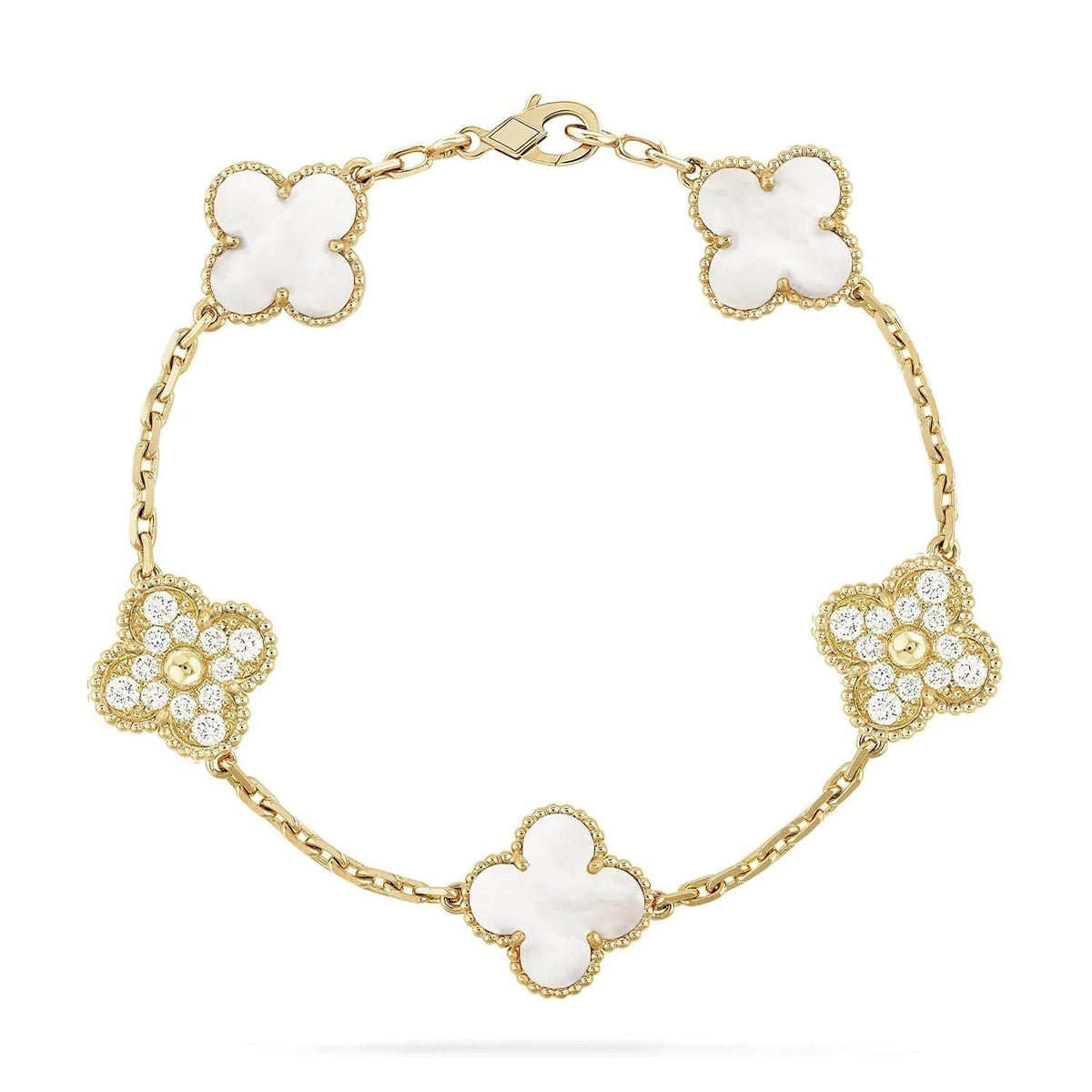 [Super CiCi ]CLOVER WEISSE PERLMUTT 5 MOTIV ARMBAND KOLLEKTION