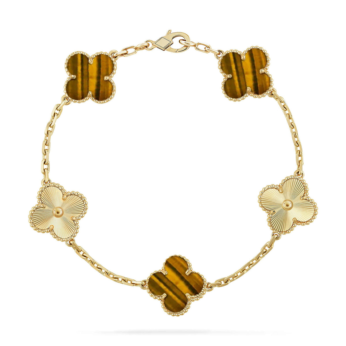 [Super CiCi ] CLOVER 5 MOTIFS TIGER EYE BRACELET COLLECTION