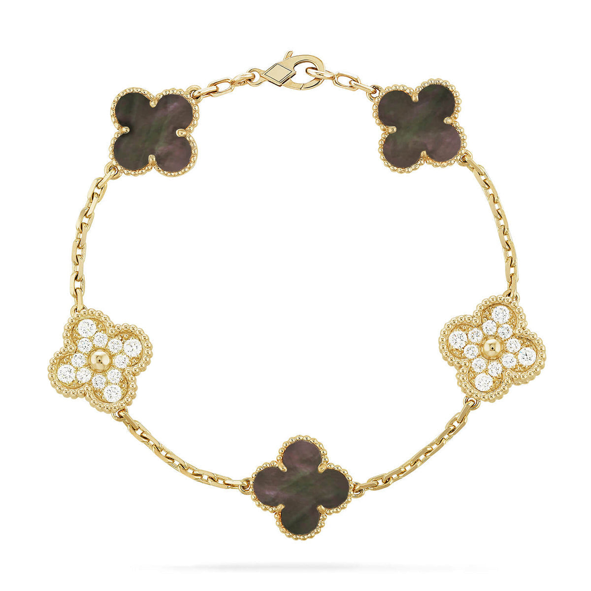 [Super CiCi ] CLOVER 5 MOTIF ARMBAND KOLLEKTION GRAUES PERLMUTT