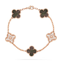 [Bieber Jewelry ]CLOVER 5 MOTIFS DARK MOP AND DIAMONDS PINK GOLD BRACELET