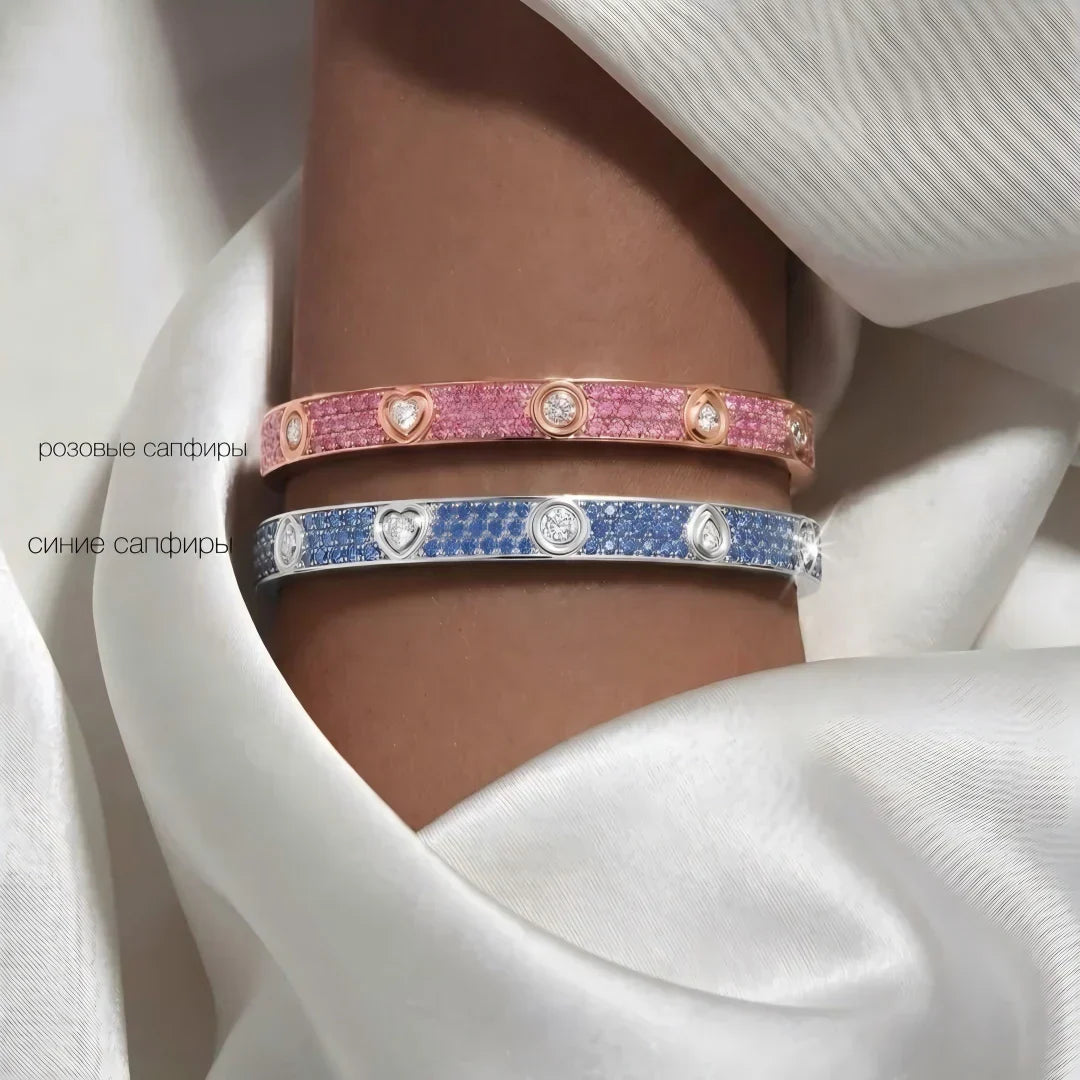 [Super CiCi]KLASSISCHES 6,1 MM LOVE-ARMBAND MIT 10 DIAMANTEN IM FULL-PAVÉ-BESATZ
