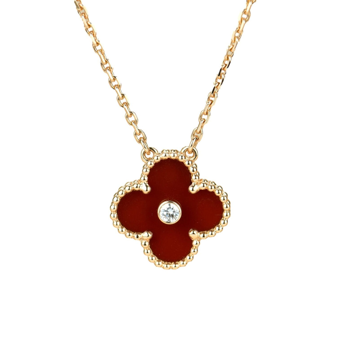 [Super CiCi ]CLOVER 15MM DIAMANT-KARNEOL-HALSKETTE
