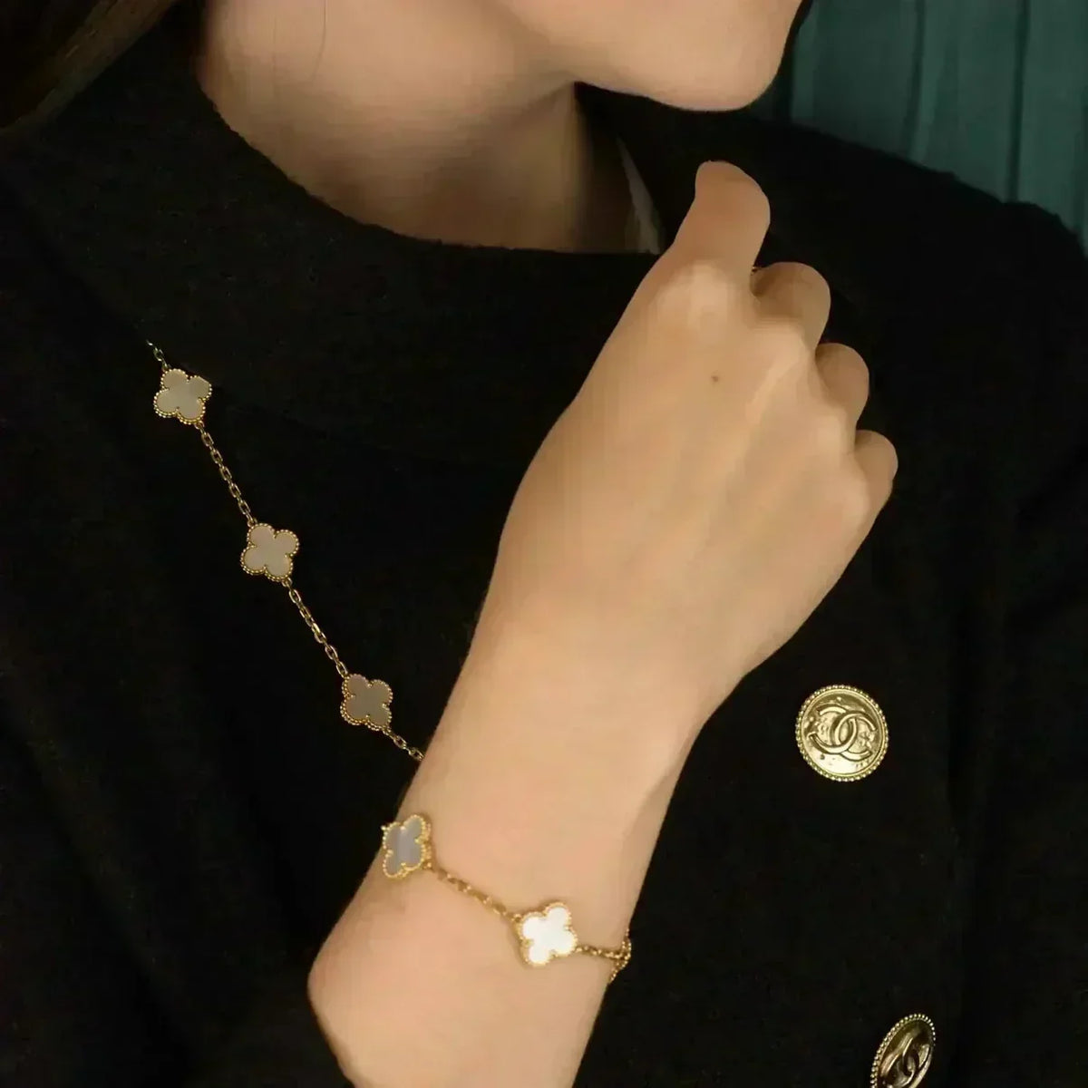 [Super CiCi ]CLOVER WEISSE PERLMUTT 5 MOTIV ARMBAND KOLLEKTION