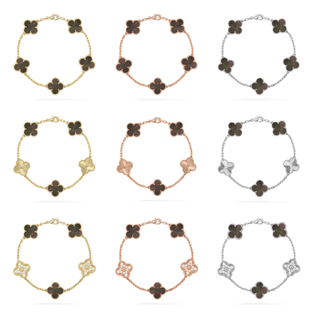 [Super CiCi ] CLOVER 5 MOTIF ARMBAND KOLLEKTION GRAUES PERLMUTT