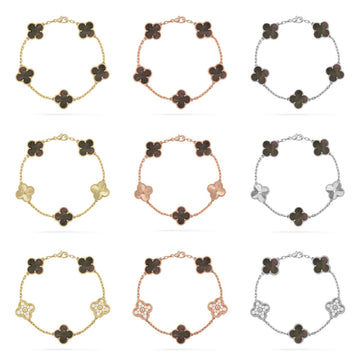 [Super CiCi ] CLOVER 5 MOTIF ARMBAND KOLLEKTION GRAUES PERLMUTT