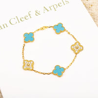 [Bieber Jewelry ]CLOVER 5 MOTIF TURQUOISE DIAMOND GOLD BRACELET