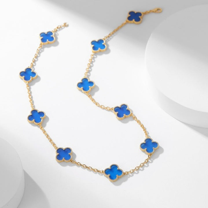 [Super CiCi ]CLOVER HALSKETTE MIT 10 MOTIVEN UND BLAUEM ACHAT