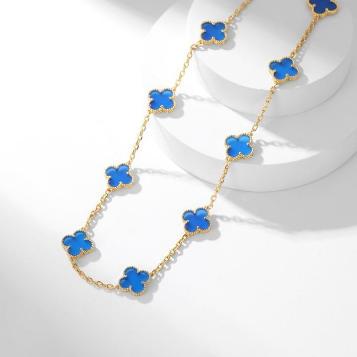 [Super CiCi ]CLOVER HALSKETTE MIT 10 MOTIVEN UND BLAUEM ACHAT
