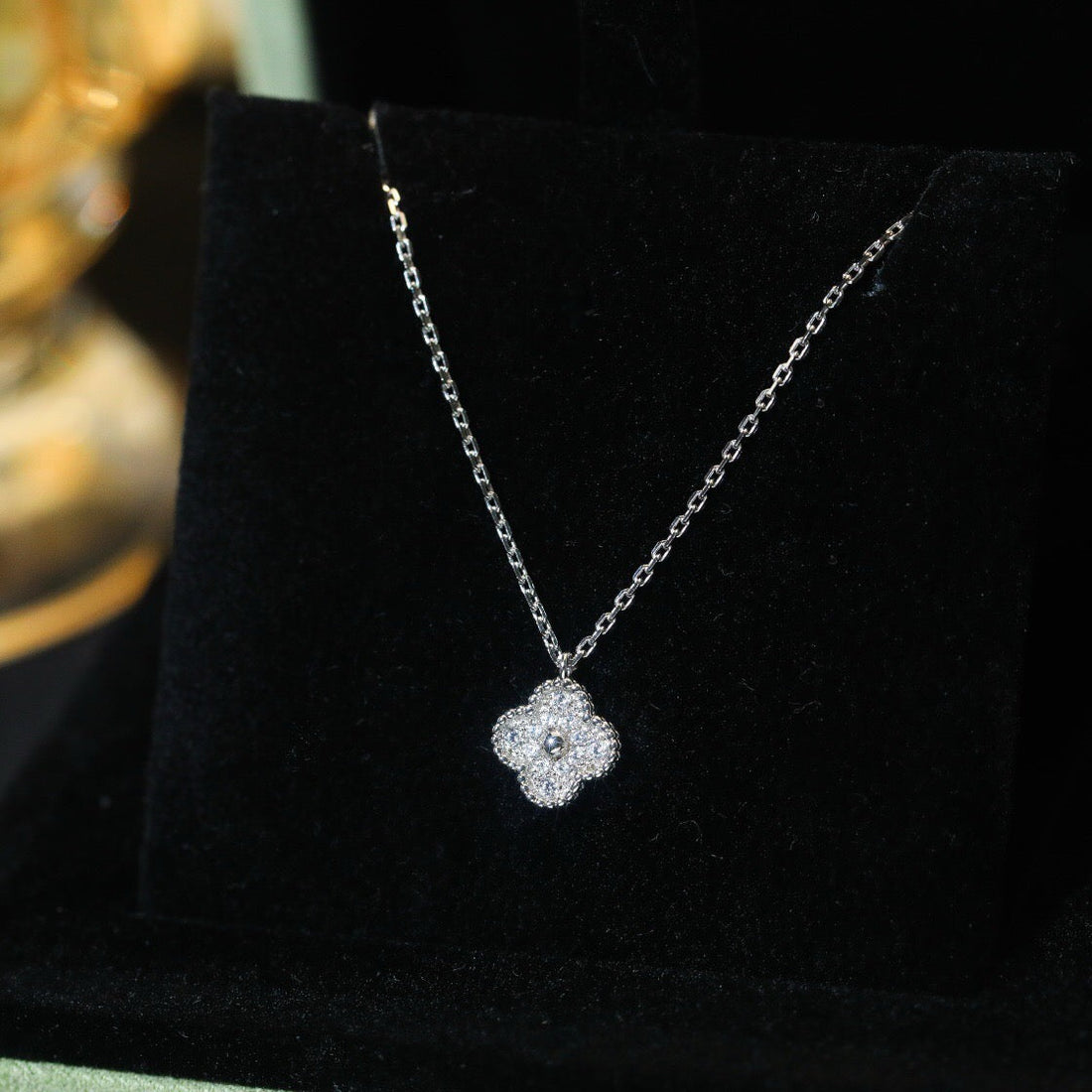 [Super CiCi ]CLOVER MINI 9.5MM PENDANT DIAMOND NECKLACE