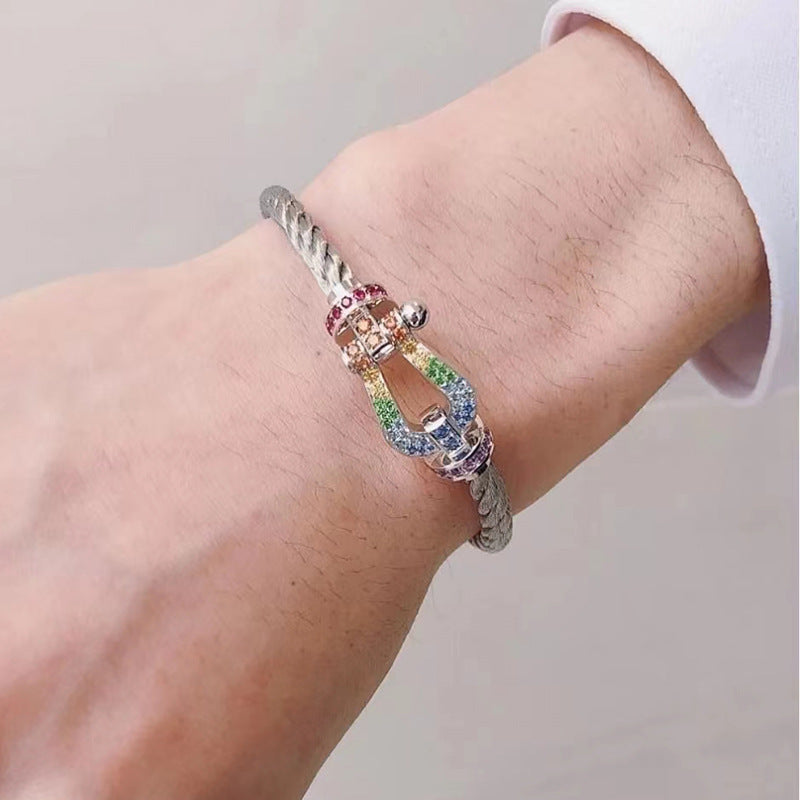 [Super CiCi ]FORC LARGE HORSESHOE  COLORED DIAMOND BRACELET SILVER