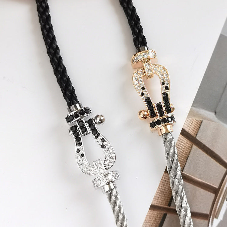 [Super CiCi ]FORCE LARGE HORSESHOE BLACK WHITE DIAMOND BRACELET SILVER