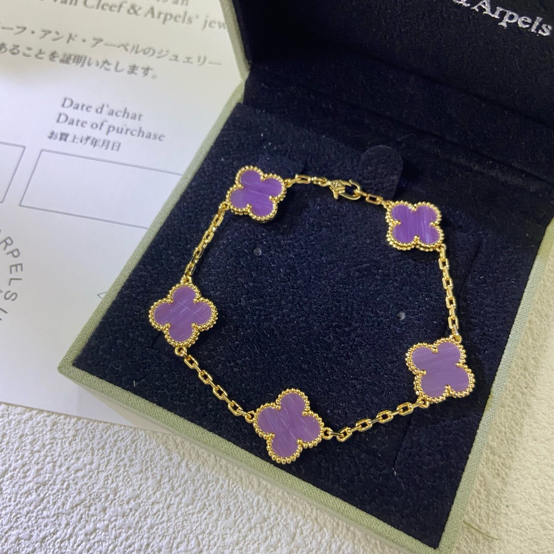 [Super CiCi ]CLOVER  5 MOTIFS  PURPLE VIOLET BRACELET