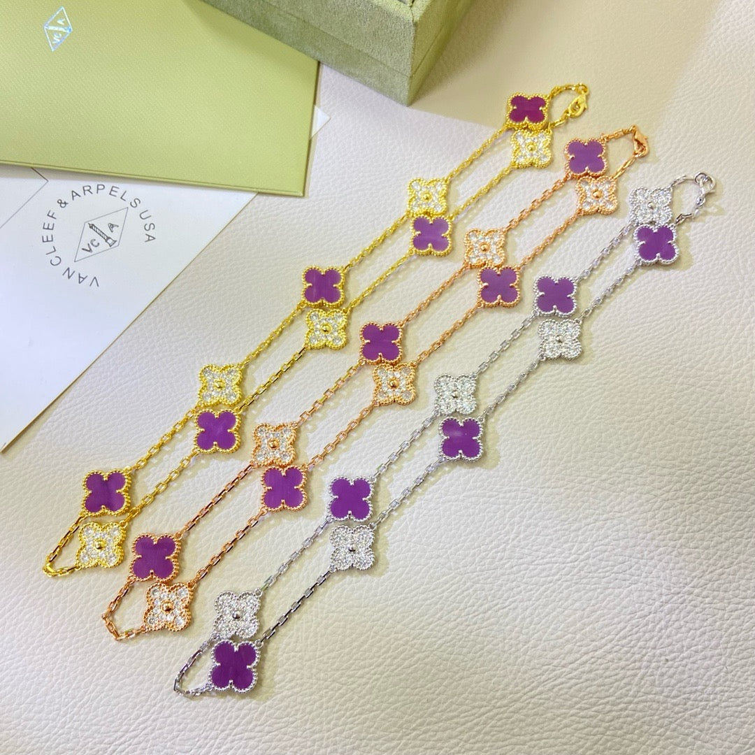 [Super CiCi ]CLOVER 10 MOTIVE PURPUR-VIOLETT DIAMANT-HALSKETTE