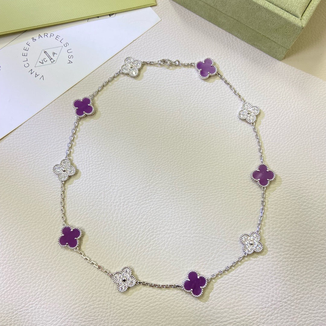[Super CiCi ]CLOVER 10 MOTIVE PURPUR-VIOLETT DIAMANT-HALSKETTE