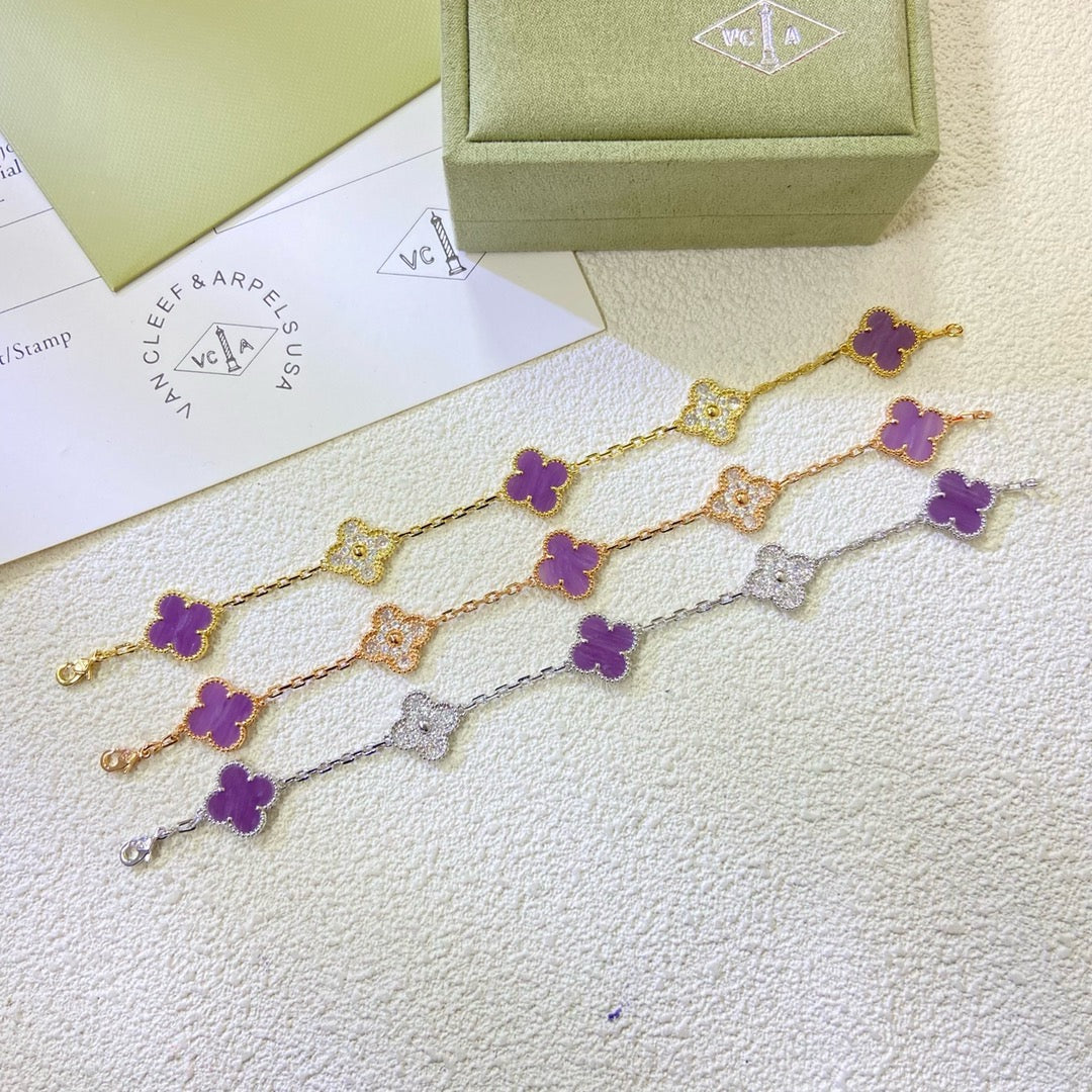 [Super CiCi ]CLOVER  5 MOTIFS  PURPLE VIOLET DIAMOND BRACELET