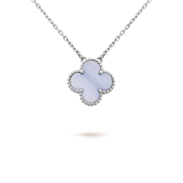 [Super CiCi ]CLOVER 15MM BLUE CHALCEDONY NECKLACE SILVER