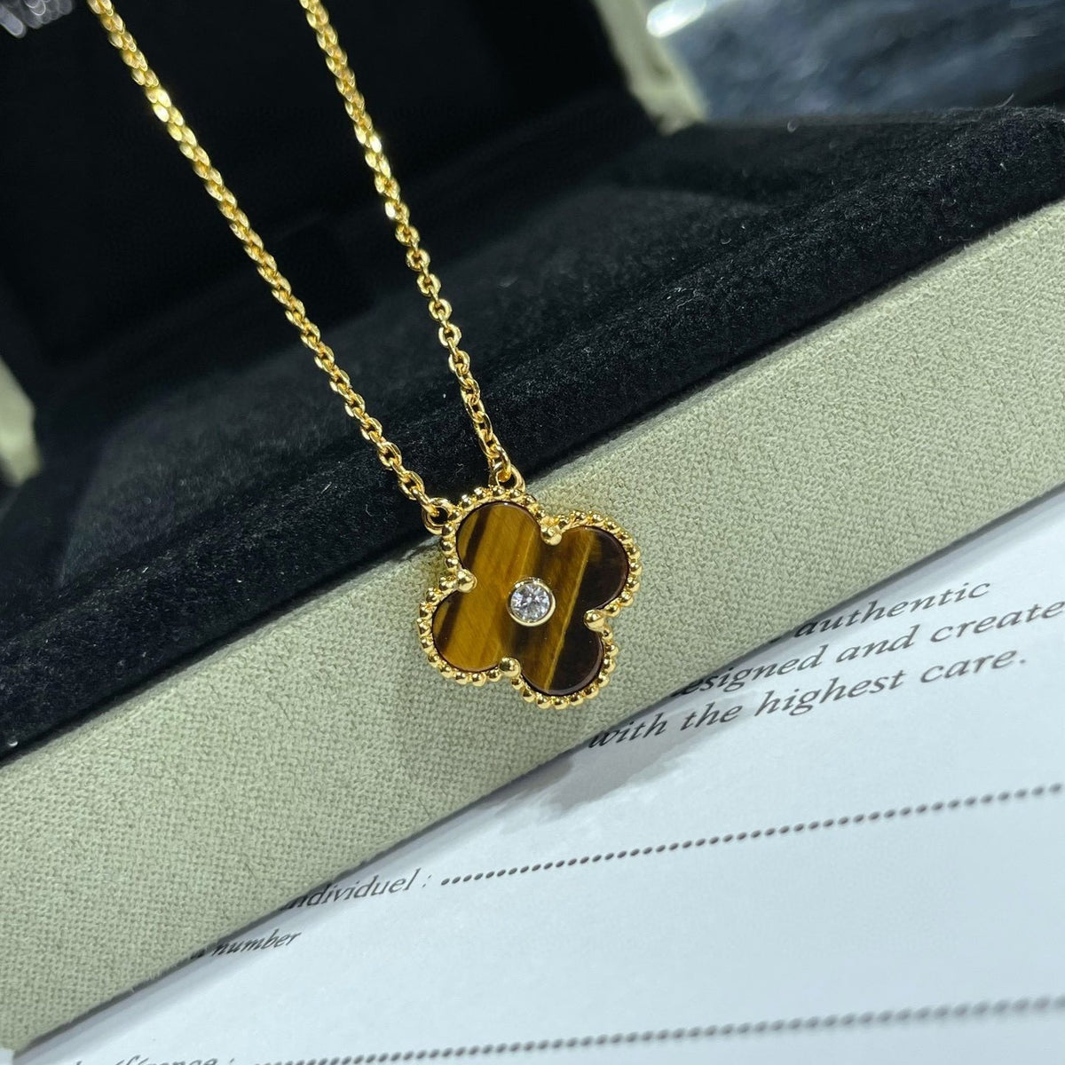 [Super CiCi ]CLOVER 15MM HALSSETTE AUS DIAMANT UND GELBEM TIGERAUGE-ACHAT