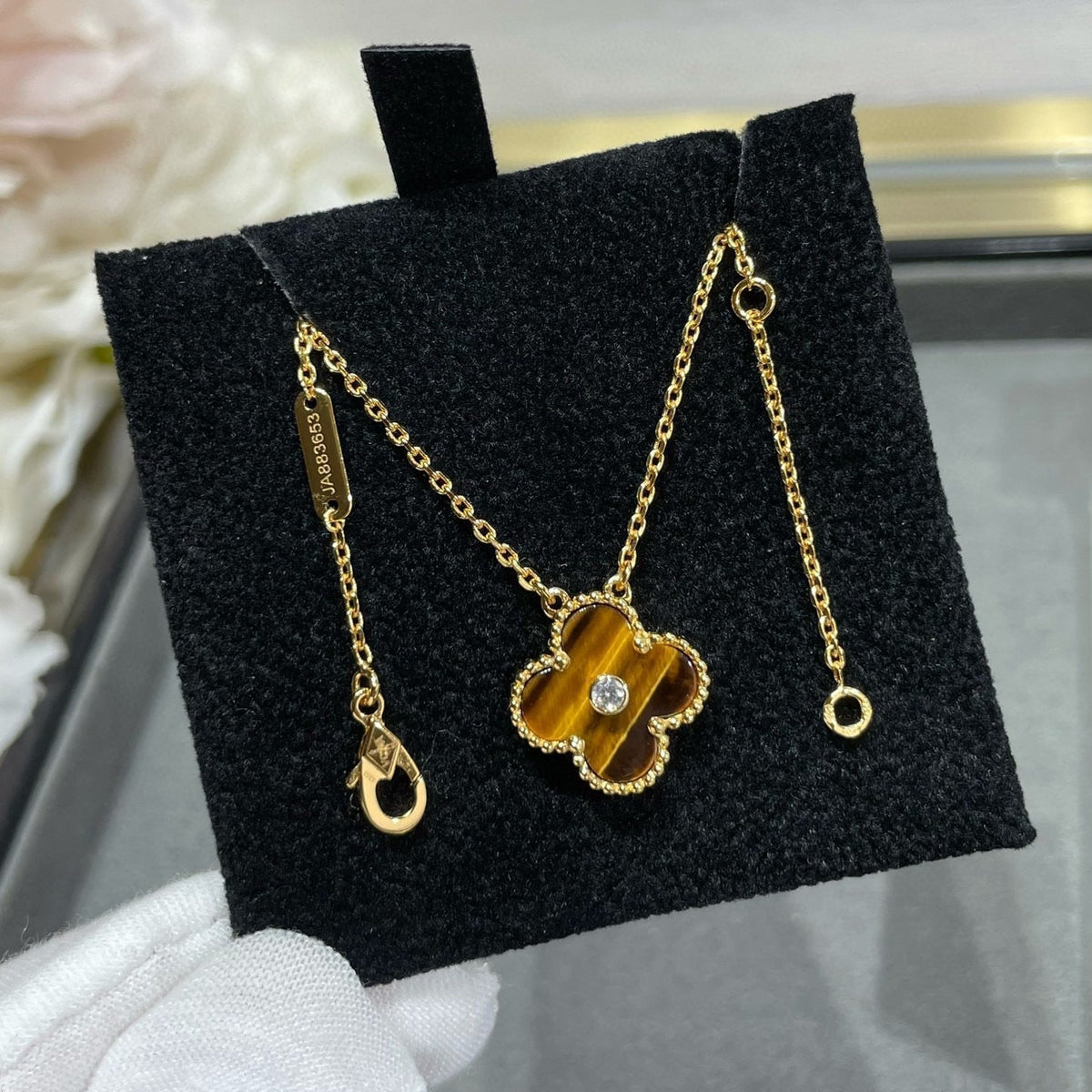 [Super CiCi ]CLOVER 15MM HALSSETTE AUS DIAMANT UND GELBEM TIGERAUGE-ACHAT
