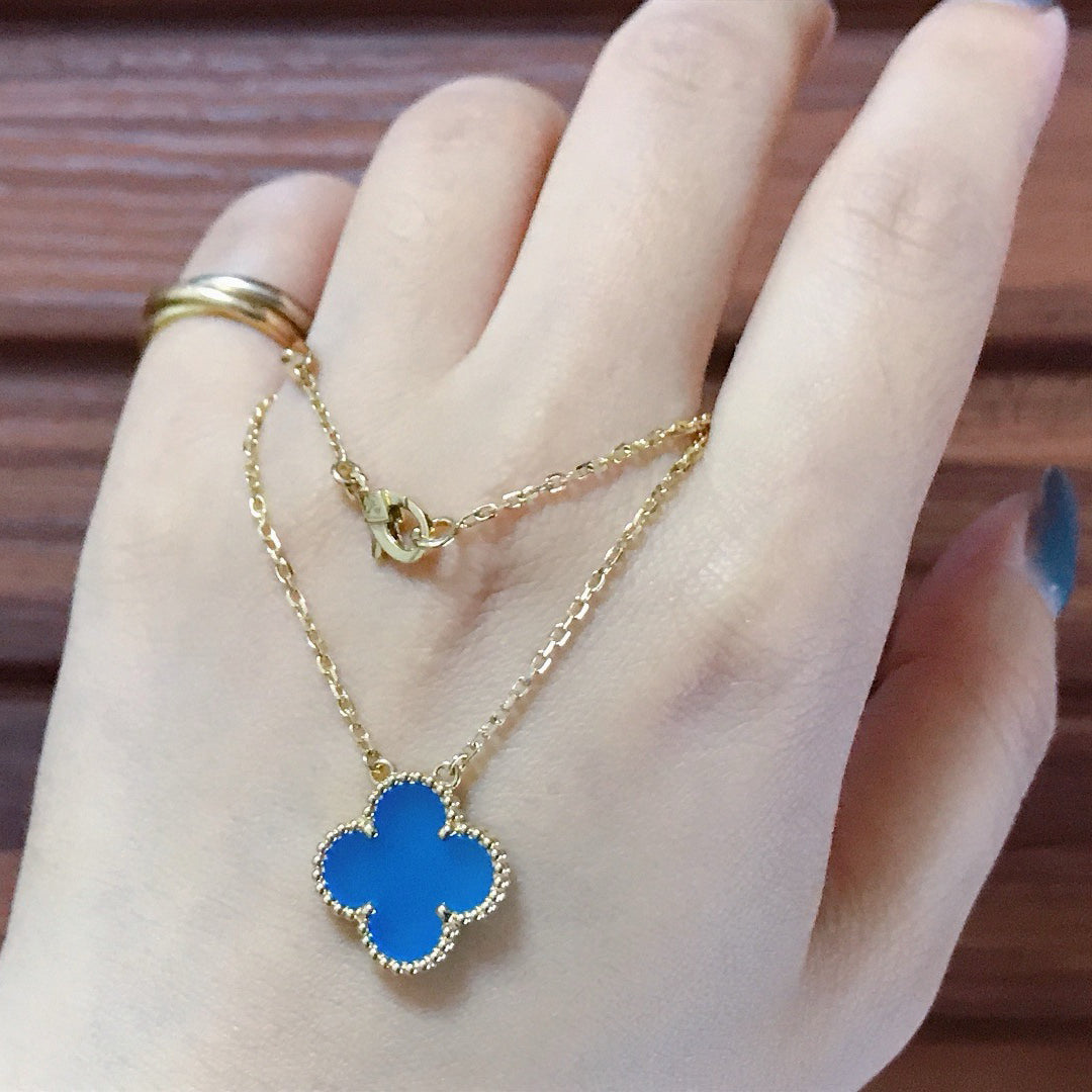 [Super CiCi ]CLOVER 15MM BLAUE ACHAT-HALSKETTE