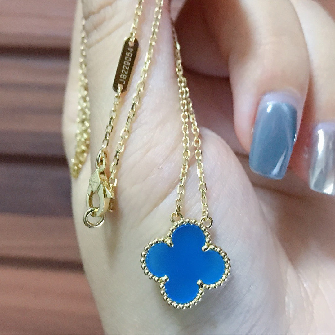 [Super CiCi ]CLOVER 15MM BLAUE ACHAT-HALSKETTE