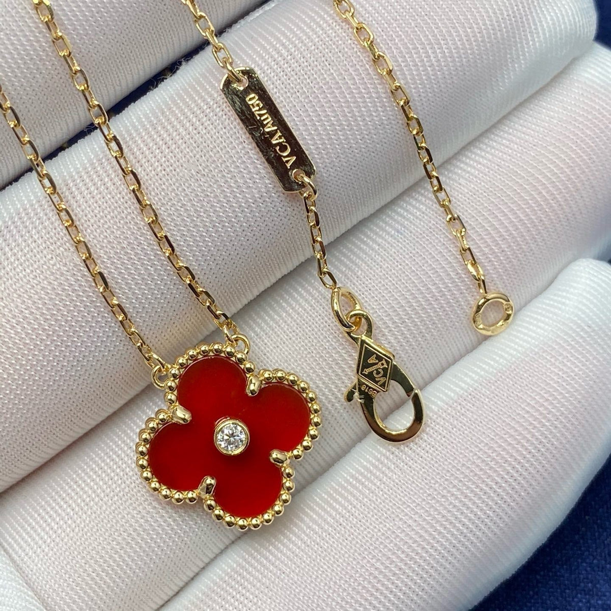 [Super CiCi ]CLOVER 15MM DIAMANT-KARNEOL-HALSKETTE