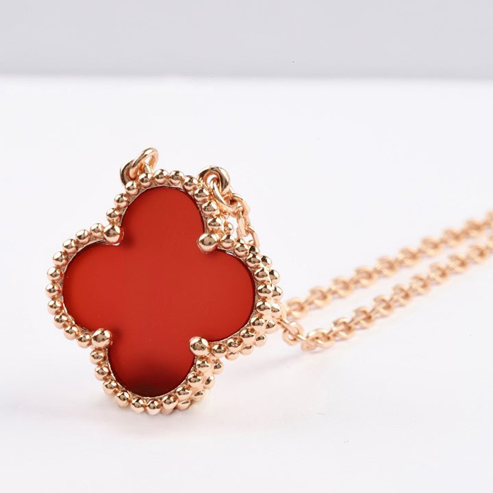 [Super CiCi ]CLOVER 15MM KARNELIAN EINZELBLUMEN-HALSKETTE
