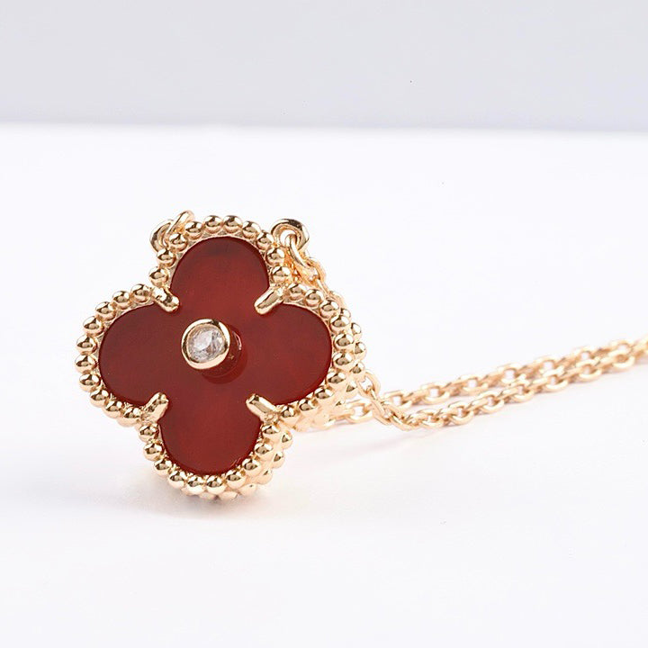 [Super CiCi ]CLOVER 15MM DIAMANT-KARNEOL-HALSKETTE