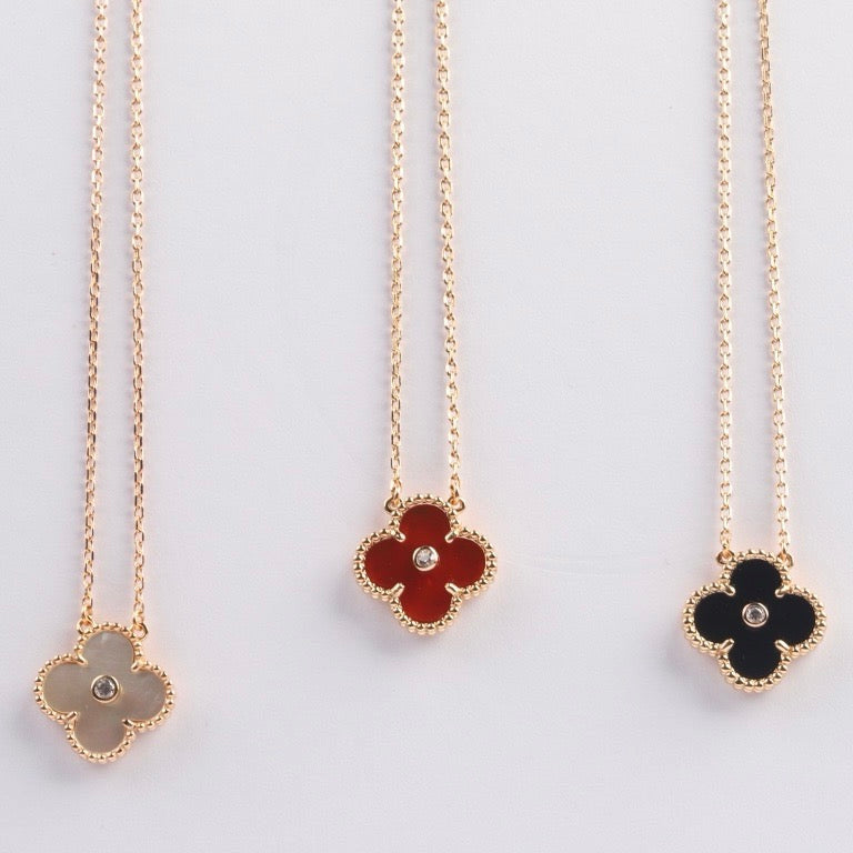 [Super CiCi ]CLOVER 15MM DIAMANT-KARNEOL-HALSKETTE