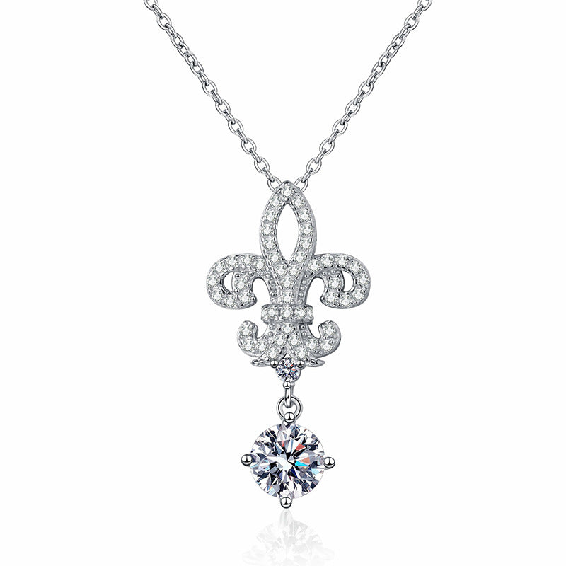 [Super CiCi] KÖNIGLICHE FLEUR-DE-LIS MOISSANIT-ANHÄNGERKETTE