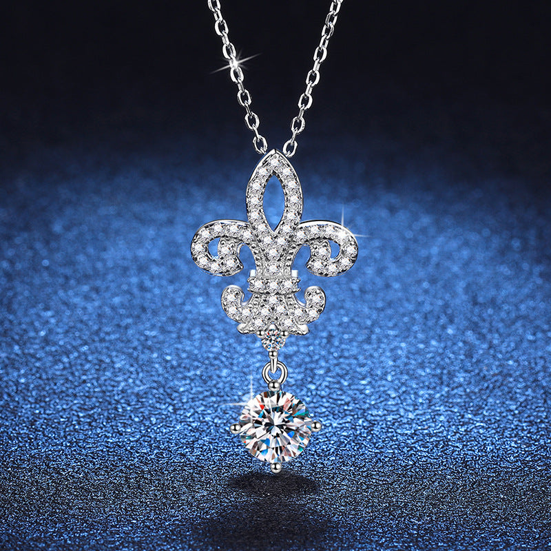 [Super CiCi] KÖNIGLICHE FLEUR-DE-LIS MOISSANIT-ANHÄNGERKETTE