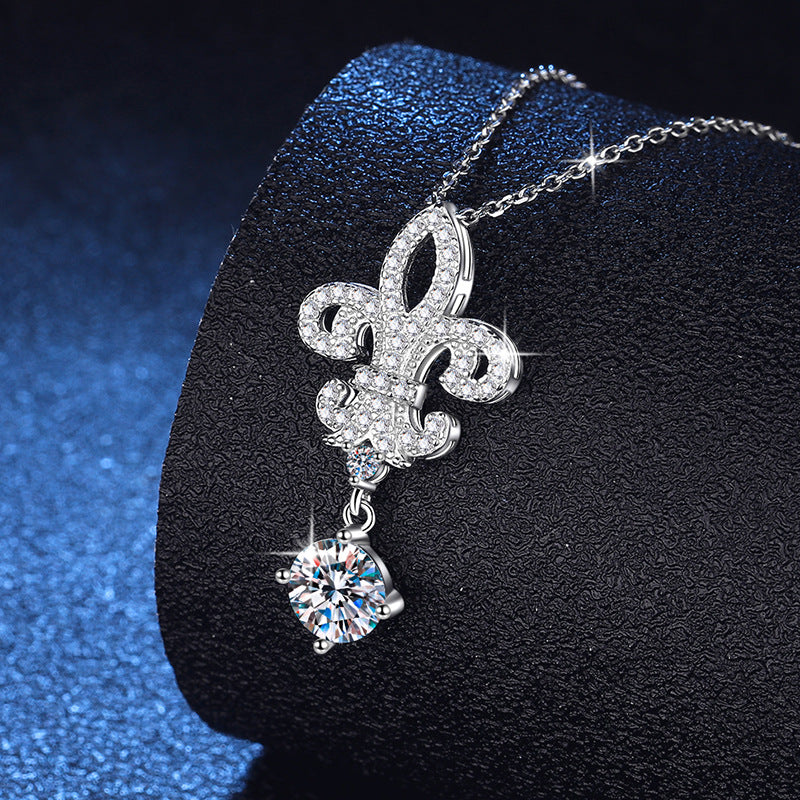 [Super CiCi] KÖNIGLICHE FLEUR-DE-LIS MOISSANIT-ANHÄNGERKETTE