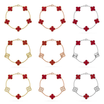 [Super CiCi ] CLOVER 5 MOTIF RED CORNELIAN BRACELET COLLECTION