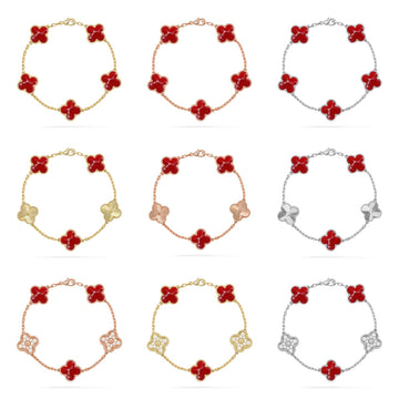 [Super CiCi ]CLOVER 5 MOTIF RED PATTERN BRACELET COLLECTION