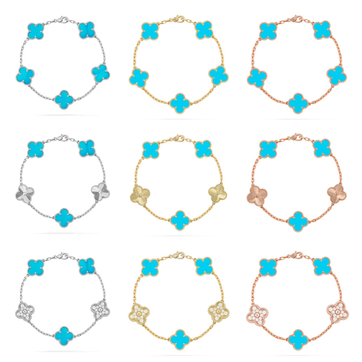 [Super CiCi ] CLOVER 5-MOTIV-ARMBAND KOLLEKTION TÜRKIS