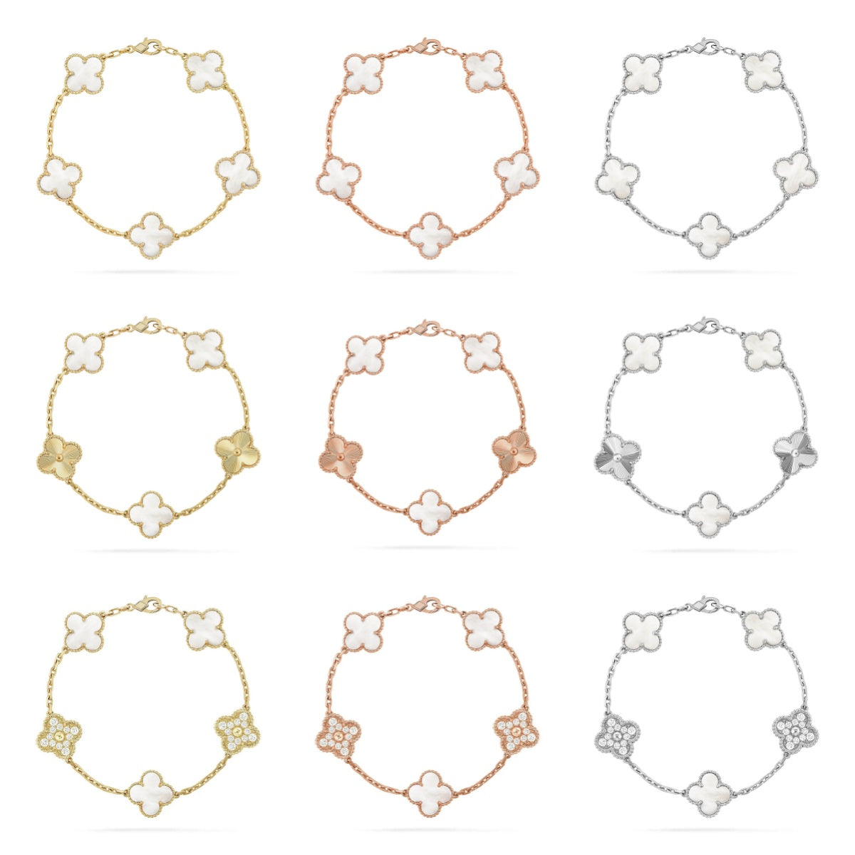[Super CiCi ]CLOVER WEISSE PERLMUTT 5 MOTIV ARMBAND KOLLEKTION